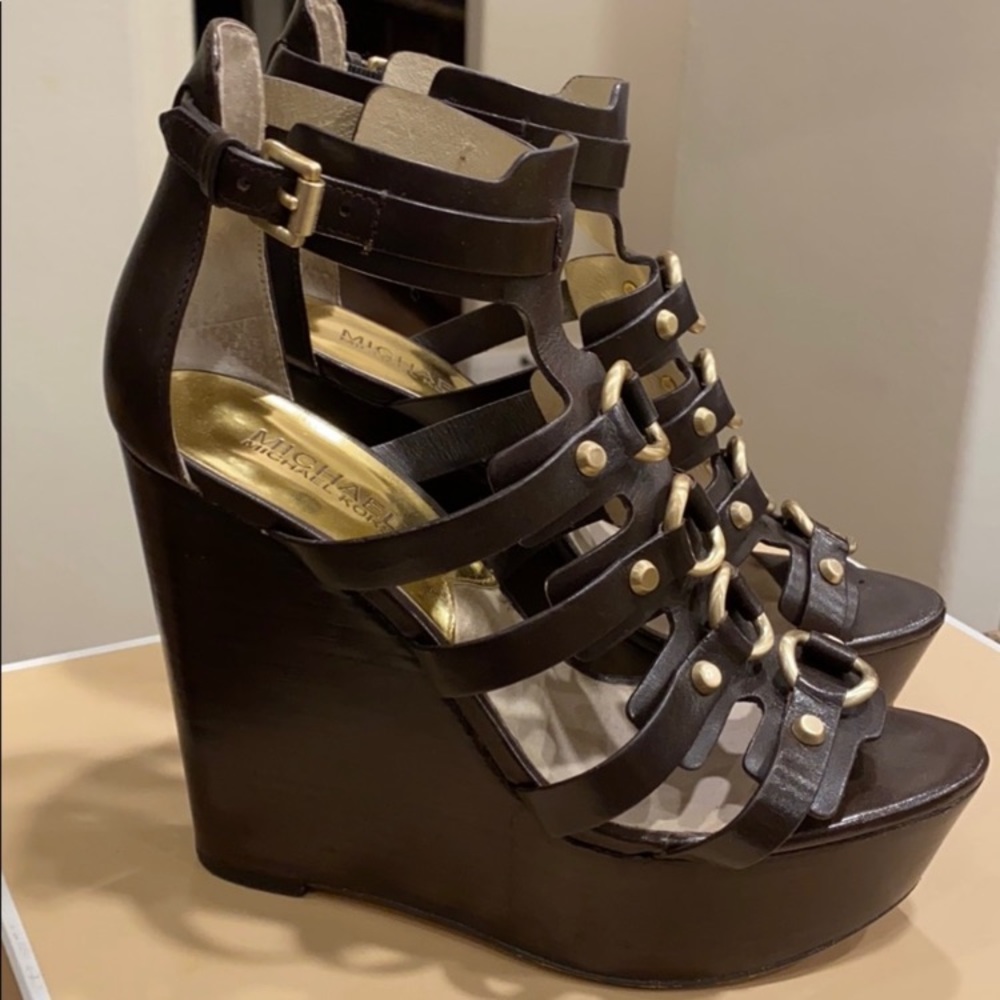 Michael Kors leather Nadine Wedge Brown